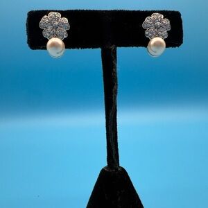 MONET Elegant Silver and Pearl Flower Earrings